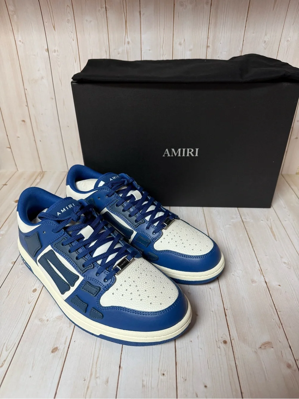 AMIRI Skel Low-Top Leather Sneakers Blue/White Sz 43 / 10